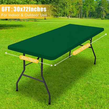 Rectangle Table Cloth, Waterproof Elastic Fitted Tablecloth for 6 Foot Folding Tables, Washable Polyester Tablecloths for Picnic, Camping, Outdoor (Emerald Green, 30"x72")