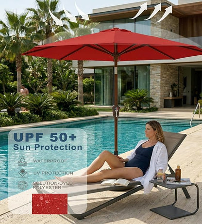PatioKingdom 10FT Patio Umbrella with Push Button Tilt and Crank, Outdoor Market Umbrella with 8 Fiberglass Ribs, UV Protection Table Umbrella for Pool,Backyard,Garden,Deck