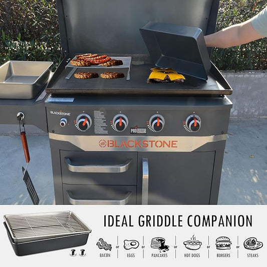 15.5" x 11" Rectangular Melting Dome/Basting Cover/Grill Prep Tray with Nonstick Coating Set of 2, Griddle Warming Rack, Flat Top Grill Accessories Kit for Indoor & Outdoor Cooking, Dishwasher Safe