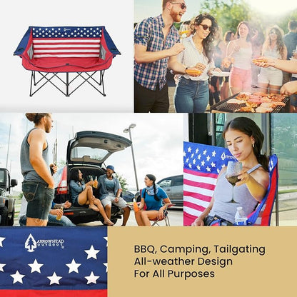 ARROWHEAD OUTDOOR Portable Folding Double Duo Camping Chair Loveseat | 2 Cup and Wine Glass Holder, Carrying Bag, Supports up to 500lbs, Beach, Tailgating, Fishing, Patio, Hunting, Backyard