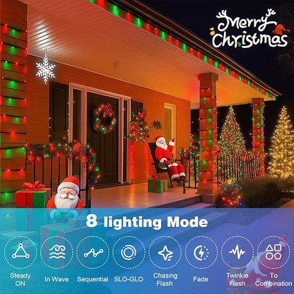 500LED Outdoor Christmas Lights, 164FT String Lights (Red & Green) | IP44 waterproof,8 Modes,Remote control 3 Timers & Memory Function, Ideal Indoor & Outdoor Christmas Tree Holiday Decorations