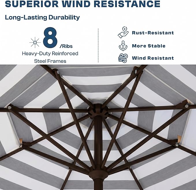 Patio Umbrella, 2 Tier Outdoor Table Umbrella, Large Vented Market Umbrellas with Push Button Tilt and Crank, 8 Sturdy Ribs for Backyard, Deck, Pool, UPF50+ UV Protection