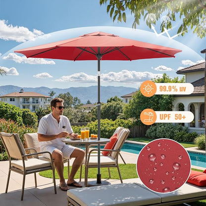 Outdoor Patio Umbrella, Table Umbrella with Push Button Tilt and Crank, 8 Ribs Market Umbrella