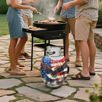 Dual Propane Tank Cover American Flag Eagle Dual Propane Tank Cover Patriotic 20 LB Gas Wrap Decoration for Camping and Grilling 4th of July Decoration