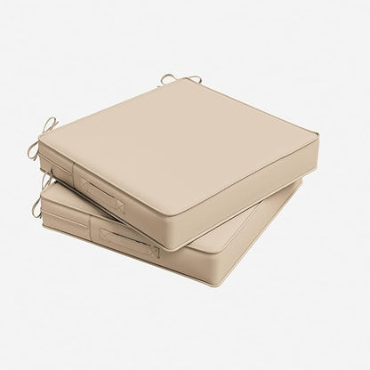 Outdoor Chair Cushion 17 x 16 x 3 Inches Patio Furniture Outdoor Waterproof Seat Cushion, Patio Chair Cushion with Handles and Ties, Square Dining Chair Cushion Set of 2, Sand