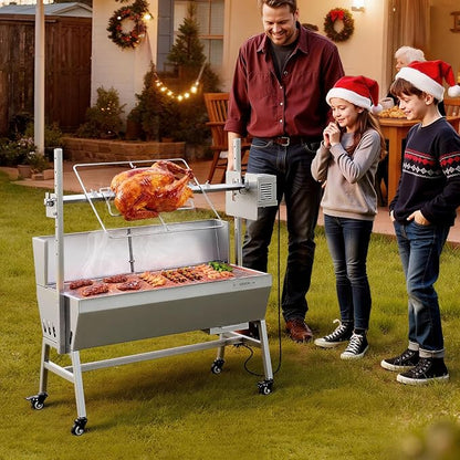 VEVOR Rotisserie Grill, 38W Stainless Steel BBQ Outdoor Pig & Lamb Spit Roaster, 132 LBS Load Capacity Charcoal Spit Roaster with 7-Level Height, Electric Rotisserie Grill Kit for Camping Outdoor