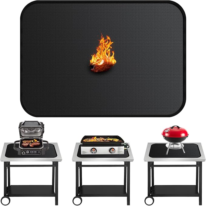 39"x25" Under Grill Mats for Blackstone Tabletop-[Fireproof] [Oil-proof] | Waterproof Silicone Coating,Double Fiberglass,Easy to CLean,Small Grill Grease Mat,Camping Outdoor and RV Travel,BBQ,Fire Pit