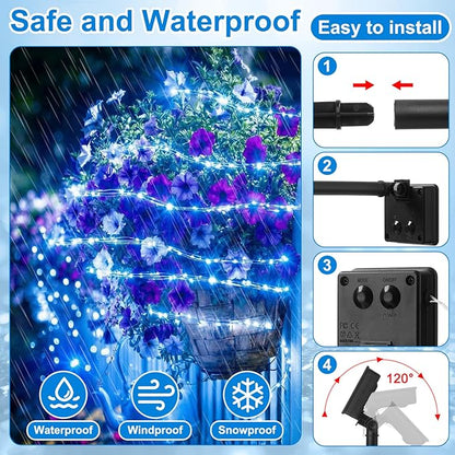 12 Pack Solar Waterfall Fairy Bunch Lights Outdoor Waterproof 9 Strand 180LEDs 8 Modes Watering Can Light (No Can) Firefly Bunch Lights for Patio Yard Garden Decorations(Blue)