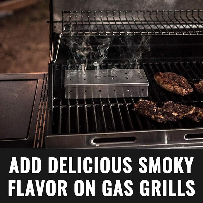 Grillaholics Smoker Box for Gas & Charcoal Grills – Large Stainless Steel Wood Chip Container for Smoking Meat – Grilling Accessories for BBQ Lovers – Grilling Gift for Men