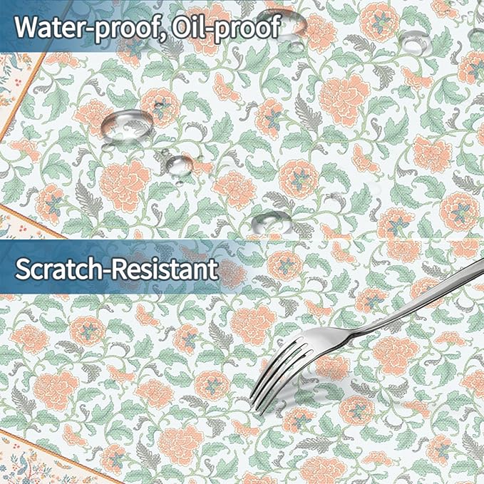 Boho Floral Rectangular Tablecloth 55"x70" - Blue Vintage Flower Waterproof Table Cloth for Dining, Kitchen, Outdoor BBQ and Picnic Party Decor