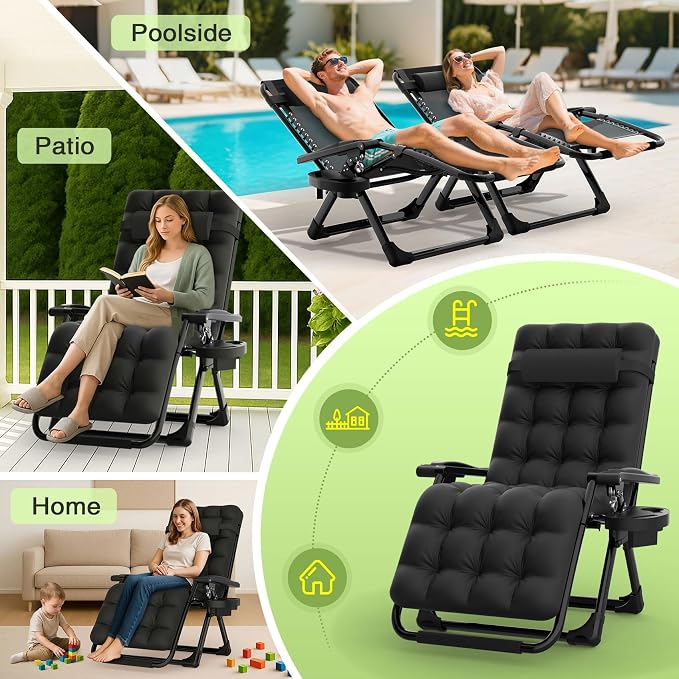 Suteck Zero Gravity Chair, Reclining Camping Lounge Chairs, Patio Recliner | Removable Cushion, Upgraded Lock and Cup Holder, Foldable for Indoor and Outdoor