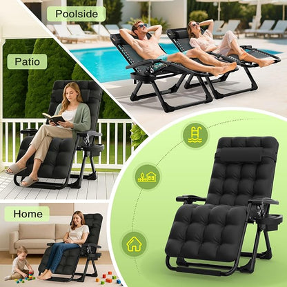 Suteck Zero Gravity Chair, Reclining Camping Lounge Chairs, Patio Recliner | Removable Cushion, Upgraded Lock and Cup Holder, Foldable for Indoor and Outdoor