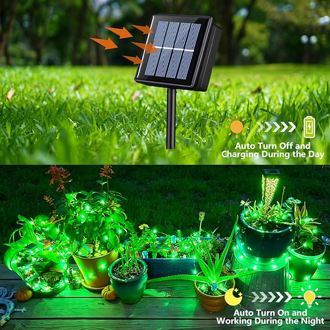 YEGUO 4 Pack Green Solar Fairy Lights, Each 33ft 100 LED Christmas Lights Outdoor Waterproof, 8 Modes Sliver Wire Solar String Lights