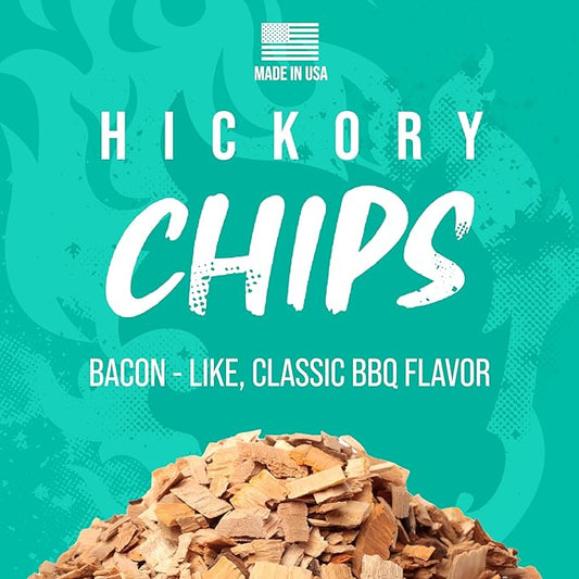 FOGO Hickory Wood Chips for Grilling and Smoking, Classic Bold BBQ Flavor for Charcoal and Gas Grills, Made in USA, 1.4 lb Bag, 6-Pack
