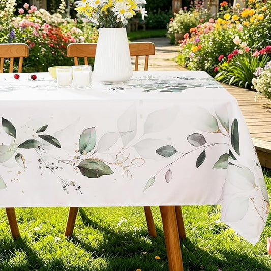SASTYBALE Eucalyptus Floral Tablecloth 60x120 Inch Rectangular | Washable, Spillproof, Wrinkle-Free Fabric Table Cloth for Spring Summer Indoor Outdoor Kitchen, Dining, Garden Decor