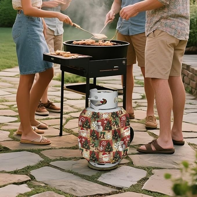 Christmas Print Propane Tank Cover 20lb Easy to Install Gas Cover Fits Standard 20 lb Tank Cylinder Waterproof Grill Accessories for Outdoor Camper