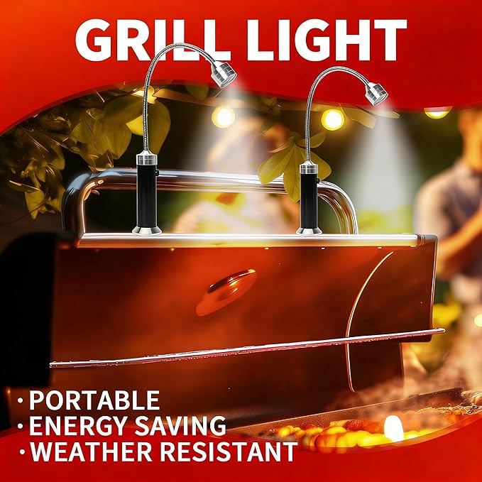 Grill Light, Grill Accessories for Men Dad Boyfriend, LED BBQ Light with Magnetic Base & 360° Flexible Gooseneck, Grilling Gifts for Men, Batteries Included-1 Pair