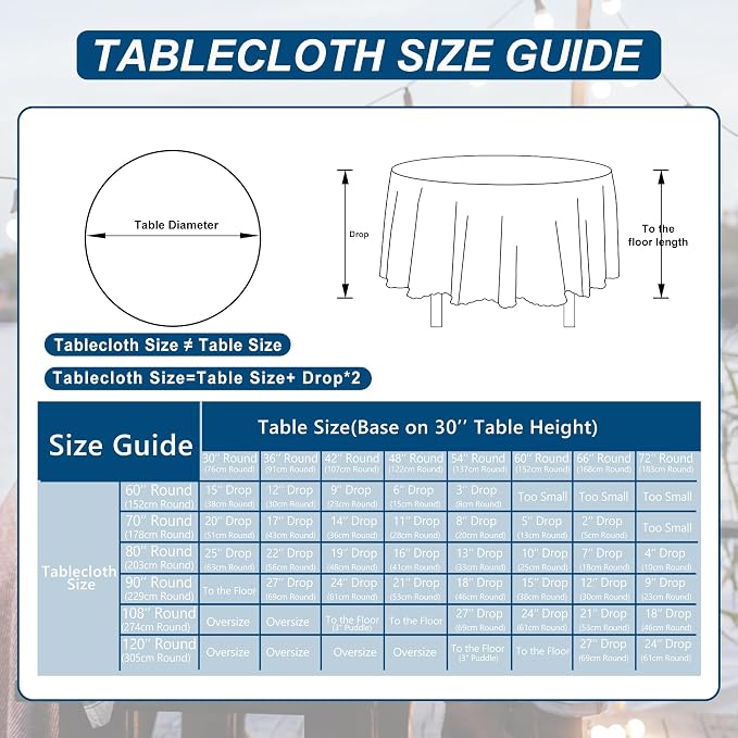 DWCN Round Tablecloth 70 Inch - Waterproof & Stain Resistant Spillproof Washable Polyester Fabric for Dining Room Kitchen, Dining, Party, Weddings and Restaurants, Navy Blue