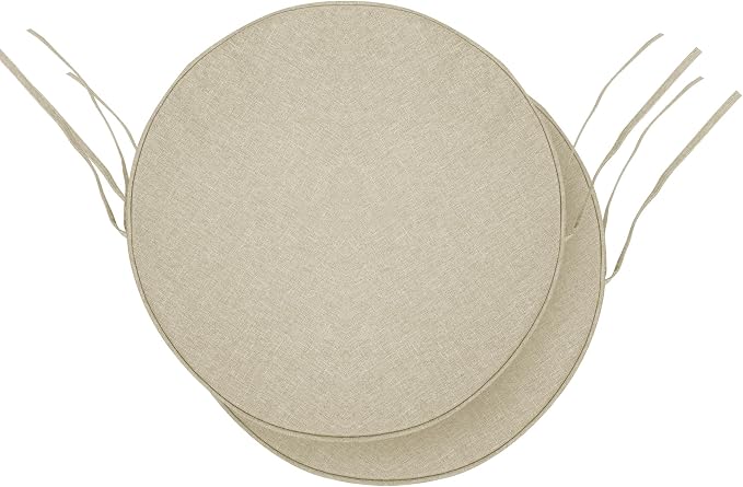 Outdoor Round Chair Cushions 15 Inch, Set of 2, Beige | Fade-Resistant, Water-Resistant, Bistro Chair Seat Pads for Porch Garden Balcony Patio Furniture Stools, Non-Slip Bottom