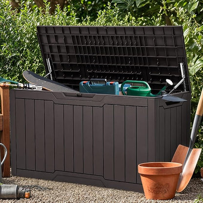 YITAHOME 100 Gallon Resin Deck Box, Weather Resistant Outdoor Storage Box, Lockable Indoor Outdoor Storage for Supplies and Essentials, Dark Brown