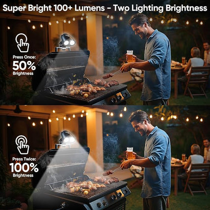Grill Light Grilling Accessories: 2 Brightness Clamp-On BBQ Light | 10 LED 100lm Bright for Outdoor Grill - Adjustable C-clamp Flexible 360° Handle Mount for Smoker Gas Charcoal Electric Grills