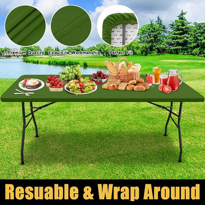 Smiry Rectangle Picnic Table Cloth, Waterproof Elastic Fitted Tablecloths for 4 Foot Tables, Washable Polyester Table Cover for Camping, Indoor and Outdoor (Olive Green, 24"x48")