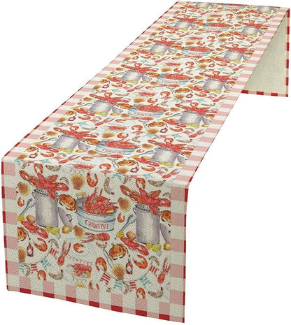 Crawfish Boil Table Runner Lobster Buffalo Plaid Check Seafood Boil Themed Buffalo Plaid Check Birthday Kitchen Dining Home Decoration 13" x 90"