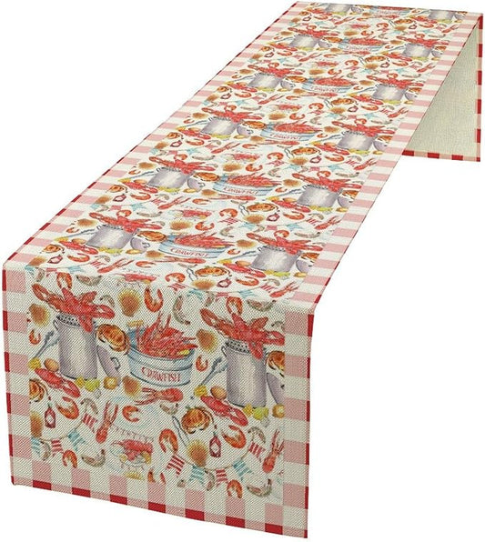 Crawfish Boil Table Runner Lobster Buffalo Plaid Check Seafood Boil Themed Buffalo Plaid Check Birthday Kitchen Dining Home Decoration 13" x 90"