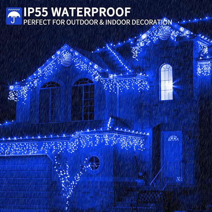 MZD8391 105FT 300LED Christmas Light Outdoor Indoor, Christmas Tree Lights | Blue, 100% UL Listed, Waterproof, 8 Light Mode, Timer & Memory, End To End Connect, Halloween String Lights Outdoor Indoor