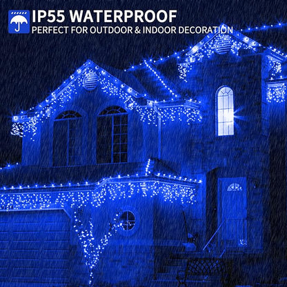 MZD8391 105FT 300LED Christmas Light Outdoor Indoor, Christmas Tree Lights | Blue, 100% UL Listed, Waterproof, 8 Light Mode, Timer & Memory, End To End Connect, Halloween String Lights Outdoor Indoor