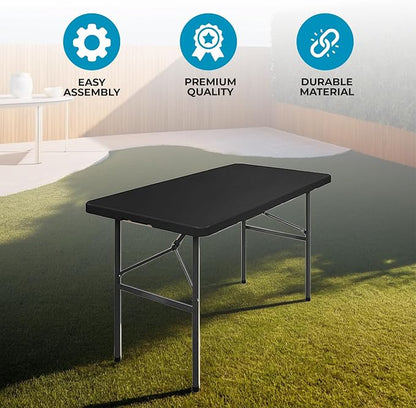 Simpli-Magic 4ft Portable Plastic Folding Table – Indoor & Outdoor Heavy-Duty Foldable Utility Table w/Handle for Party & Camping (Black)
