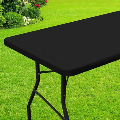 Smiry Rectangle Picnic Table Cloth, Waterproof Elastic Fitted Tablecloths for 7 Foot Tables, Washable Polyester Table Cover for Camping, Indoor and Outdoor (Black, 30"x84")