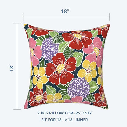 LVTXIII Outdoor/Indoor Pillow Covers, Patio Fade Resistant Throw Pillow Covers ONLY, Waterproof Farmhouse Accent Cushion Cases for Sofa Patio Couch Decoration 18"x18" Set of 2, Flower Bloom
