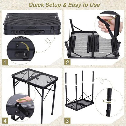 REDCAMP 2 Feet Small Folding Grill Table for Outside, 3 Heights Adjustable Portable Metal Outdoor Picnic Table for Camping Travel Cooking BBQ, Black, 24" Lx 16" Wx 27.5" H