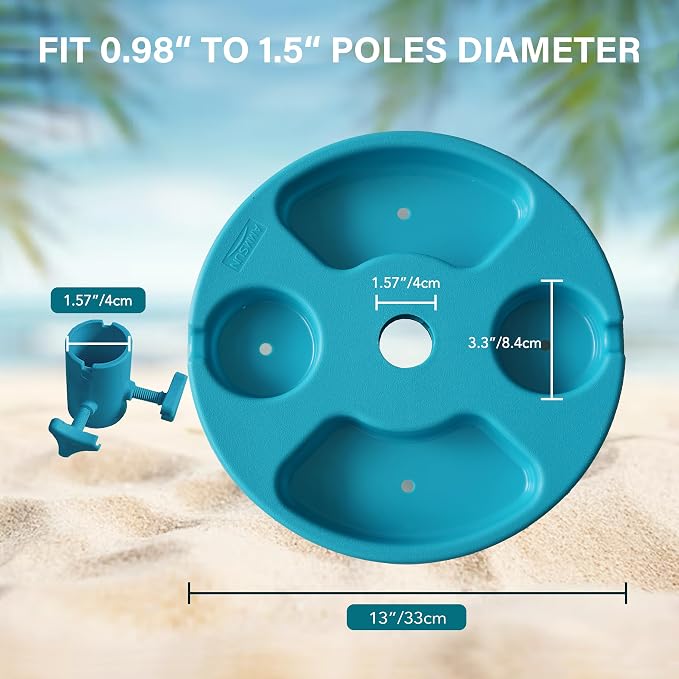 AMMSUN 13" Beach Umbrella Table Tray for Beach, Patio, Garden, Swimming Pool with Cup Holders, Snack Compartments Teal