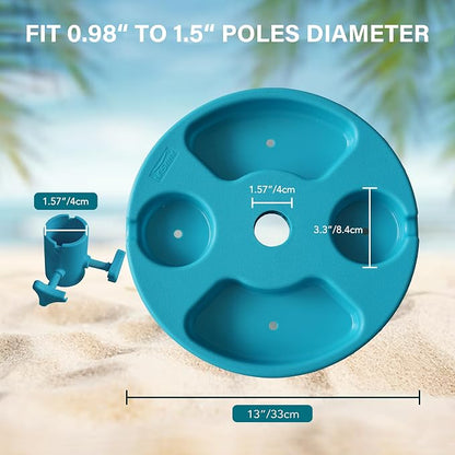 AMMSUN 13" Beach Umbrella Table Tray for Beach, Patio, Garden, Swimming Pool with Cup Holders, Snack Compartments Teal