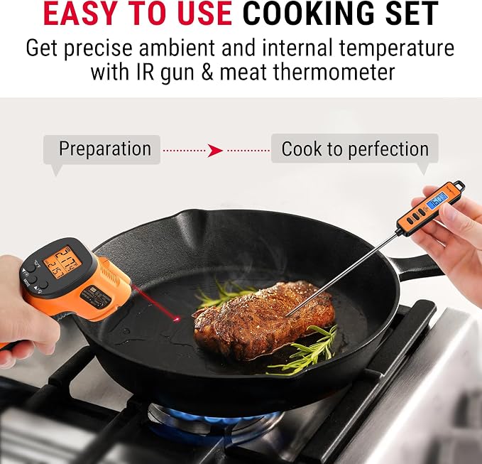 TempPro TempScan Infrared Thermometer Gun with Super Long Meat Probe | Temperature Gun with Laser for Pizza Oven Accessories, Grill Thermometer Gun Meat Thermometer for Cooking BBQ HVAC Car Engine
