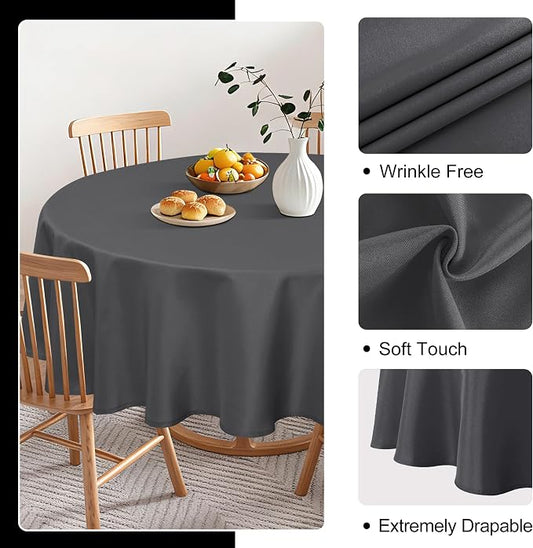 DWCN Round Tablecloth 60 Inch - Waterproof & Stain Resistant Spillproof Washable Polyester Fabric for Dining Room Kitchen, Dining, Party, Weddings and Restaurants, Grey