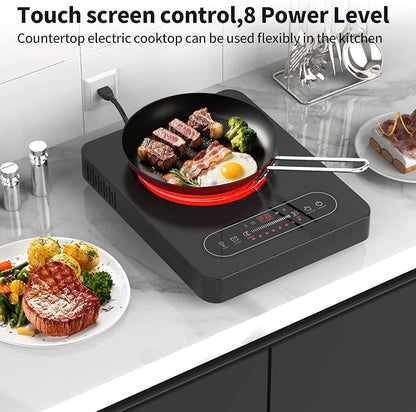 GIHETKUT Single Burner Electric Cooktop,110V 1800W Electric Stove Top with LED Touch Control,10 Power Levels, Timer, Safety Lock,Portable cooktop