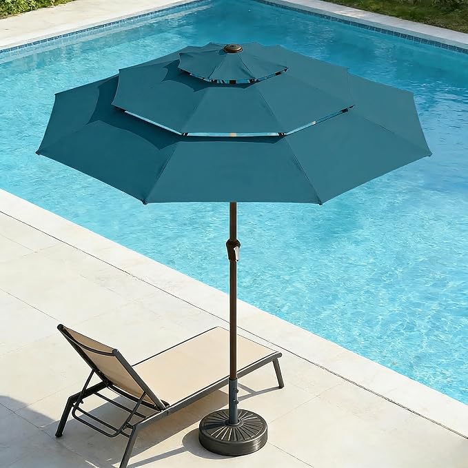 10ft 3 Tier Patio Umbrella, Outdoor Market Table Umbrella with UPF 50+ Vented Canopy, 8 Sturdy Ribs, Easy Push Button Tilt and Crank, Windproof for Deck, Pool, Backyard and Garden