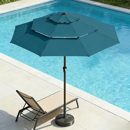 10ft 3 Tier Patio Umbrella, Outdoor Market Table Umbrella with UPF 50+ Vented Canopy, 8 Sturdy Ribs, Easy Push Button Tilt and Crank, Windproof for Deck, Pool, Backyard and Garden