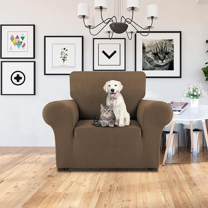 LURKA Stretch Chair Cover for Sofa, 1 Piece Armchair Slipcover, Camel | Soft Stretch Jacquard, Fits 31"-55" Armchairs, Elastic Bottom for Secure Fit, Machine Washable, Pet & Kid Friendly