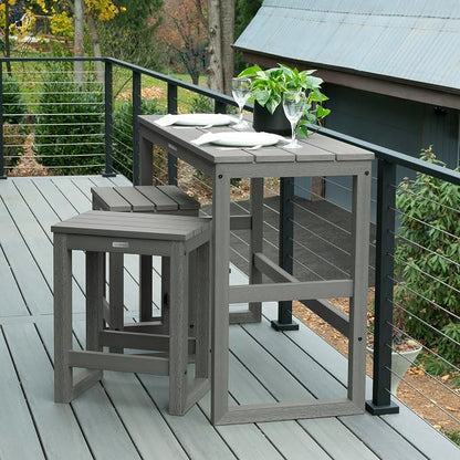 highwood Monroe 3-Piece Counter Height Modern Balcony Set, 1 Table and 2 Stools, Coastal Teak
