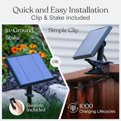 Brightech Ambience Pro Solar Powered Outdoor String Lights - Commercial Grade Patio Lights with 27 Ft Edison Bulbs - Shatterproof LED Solar String Lights - 1W LED, Warm White Light