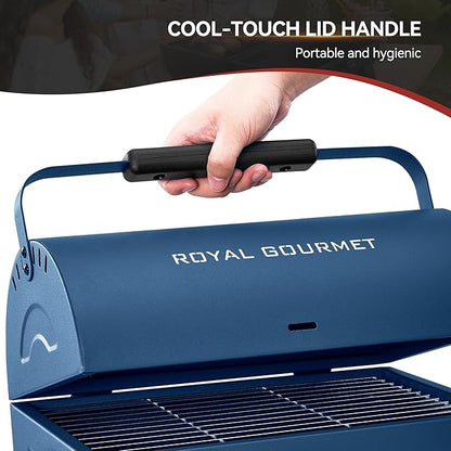 Royal Gourmet CC1015B Portable Charcoal Grill, 147 Sq. In. Cooking Area, with Four Air Vents, Lid Latch Buckle, Lid Handle, for Outdoor Backyard, Patio Parties and Picnics, Blue