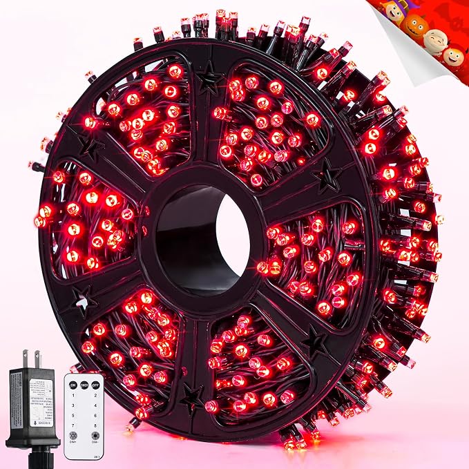 JMEXSUSS 400 LED Red Halloween Lights Outdoor Plug in | 132ft Halloween String Lights with Remote, 8 Modes Red Christmas Lights for Tree Garden House Xmas Halloween Decorations
