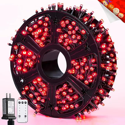 JMEXSUSS 400 LED Red Halloween Lights Outdoor Plug in | 132ft Halloween String Lights with Remote, 8 Modes Red Christmas Lights for Tree Garden House Xmas Halloween Decorations