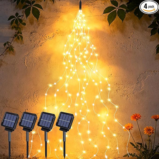 VOOKRY 4 Pack 10 Strands 200 LEDs Solar Fairy Lights Outdoor, Waterproof Solar Powered String Lights 8 Modes DIY Watering Can Lights for Party Wedding Plants Tree Vines Garden Decorations, Warm White