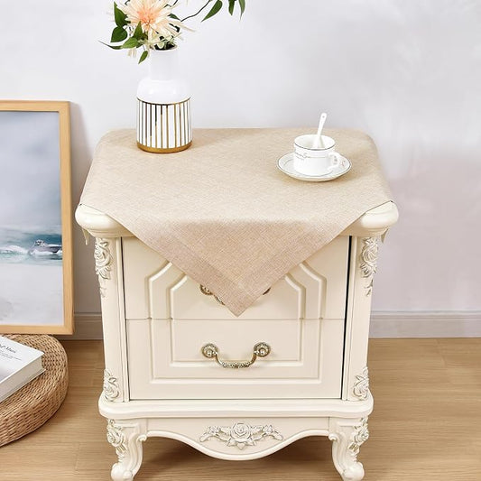 Wolkemer 2 Pack Faux Linen Small Square Tablecloth Heavy Duty Fabric Nightstand Table Cloths 24 x 24 Inch Beige Farmhouse Rustic End Table Cover for Dining Bedroom Tabletop Decoration