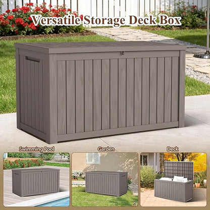FEFLO 180 Gallon Waterproof Resin Outdoor Storage Box, Lockable & UV Resistant Patio Deck Boxes, Outside Storage for Patio Cushions, Pool Toys, Garden Tools & Package Delivery, Brown